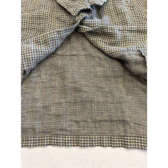Flax button front blue cream checkered jacket collar small linen - Picture 3 of 7